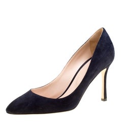 Gianvito Rossi Navy Blue Suede Pointed Toe Pumps Size 38