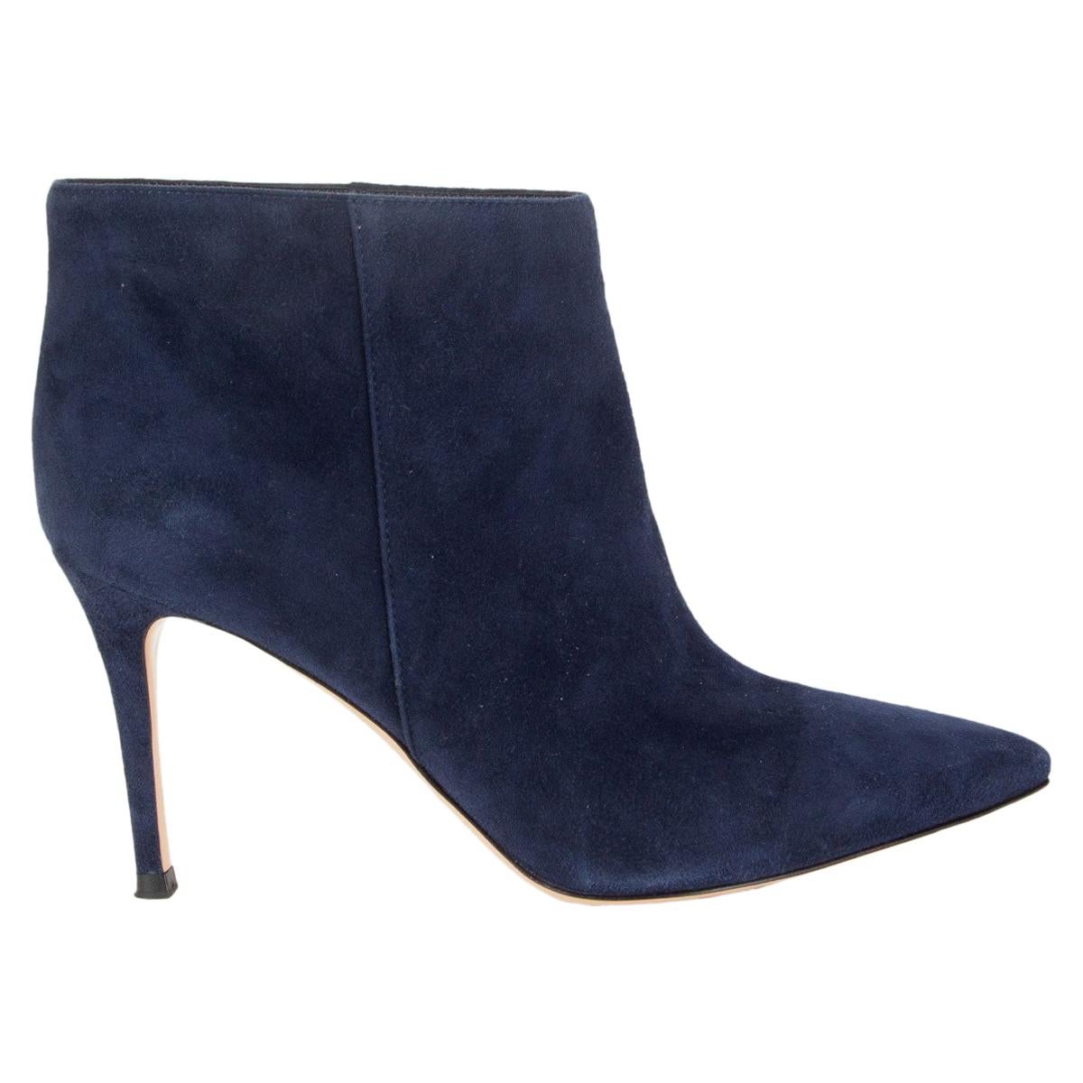 GIANVITO ROSSI navy blue suede STILO Ankle Boots Shoes 36
