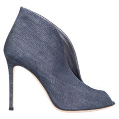 Gianvito Rossi Navy Denim Peep Toe Collared Heels Size IT 37