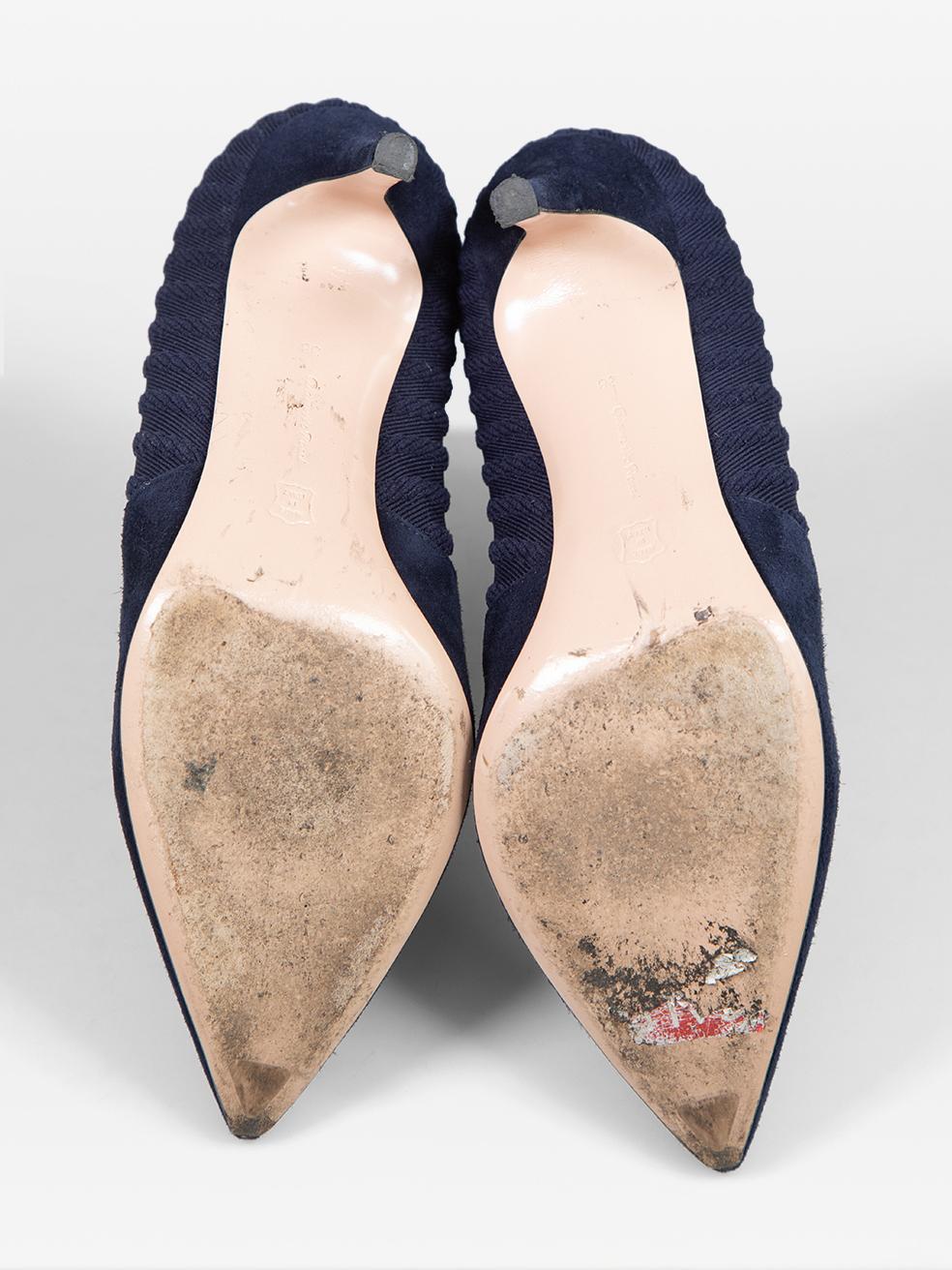 Gianvito Rossi Navy Suede Panel Knit Heeled Boots Size IT 38 In Good Condition For Sale In London, GB
