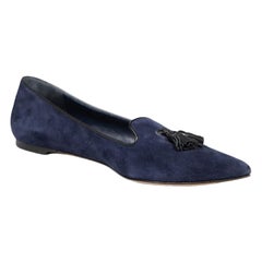 Gianvito Rossi Navy Suede Point Toe Flats Size IT 39