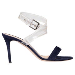 Gianvito Rossi Navy Suede PVC Strap Sandals Size IT 41