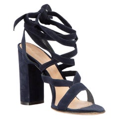 Gianvito Rossi Navy Suede Strappy Tie Sandals Size IT 38.5