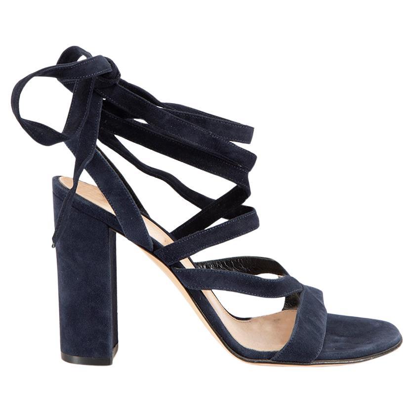 Gianvito Rossi Navy Suede Strappy Tie Sandals Size IT 38.5 For Sale