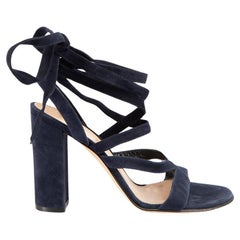 Gianvito Rossi Navy Suede Strappy Tie Sandals Size IT 38.5