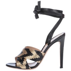 Gianvito Rossi NEW Black Gold Leather Strappy Tie Evening Sandals Heels in Box