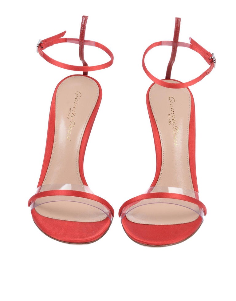 Gianvito Rossi NEW Red Satin Clear PVC Ankle Evening Sandals Heels in ...