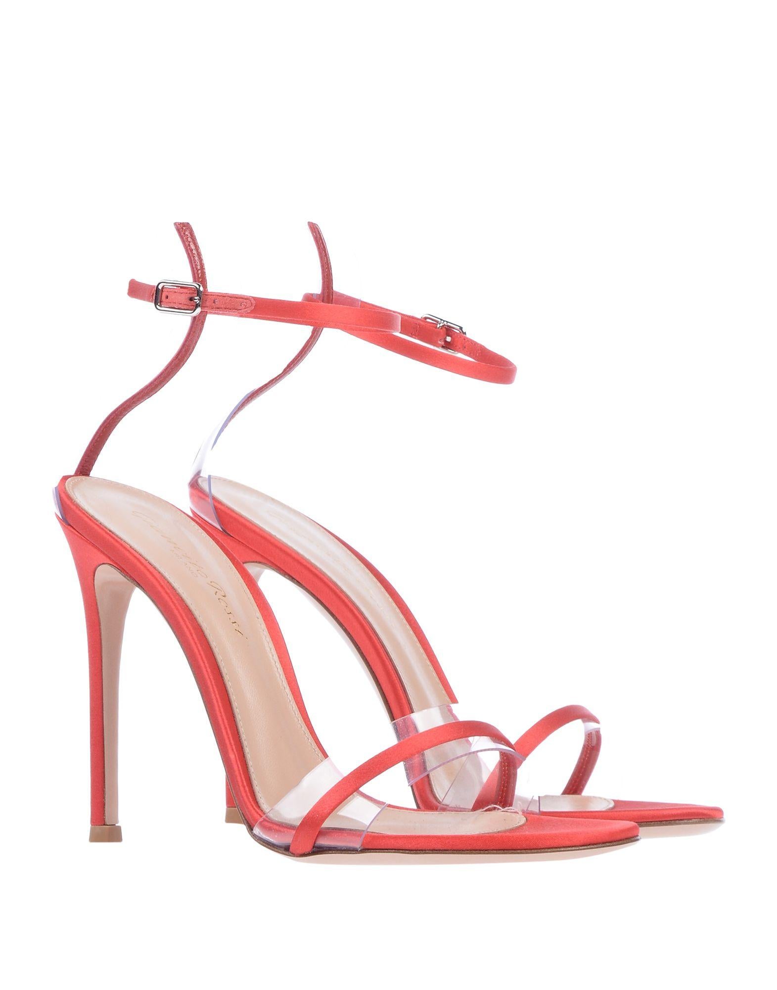 Pink Gianvito Rossi NEW Red Satin Clear PVC Ankle Evening Sandals Heels in Box