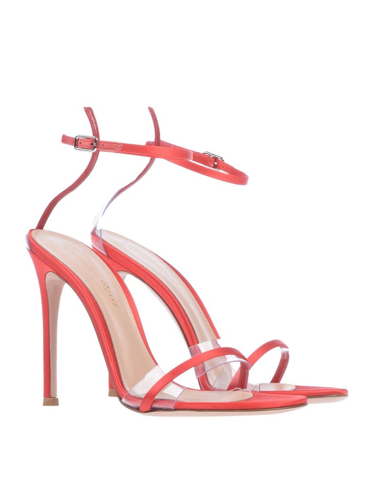 Gianvito Rossi NEW Red Satin Clear PVC Ankle Evening Sandals Heels in