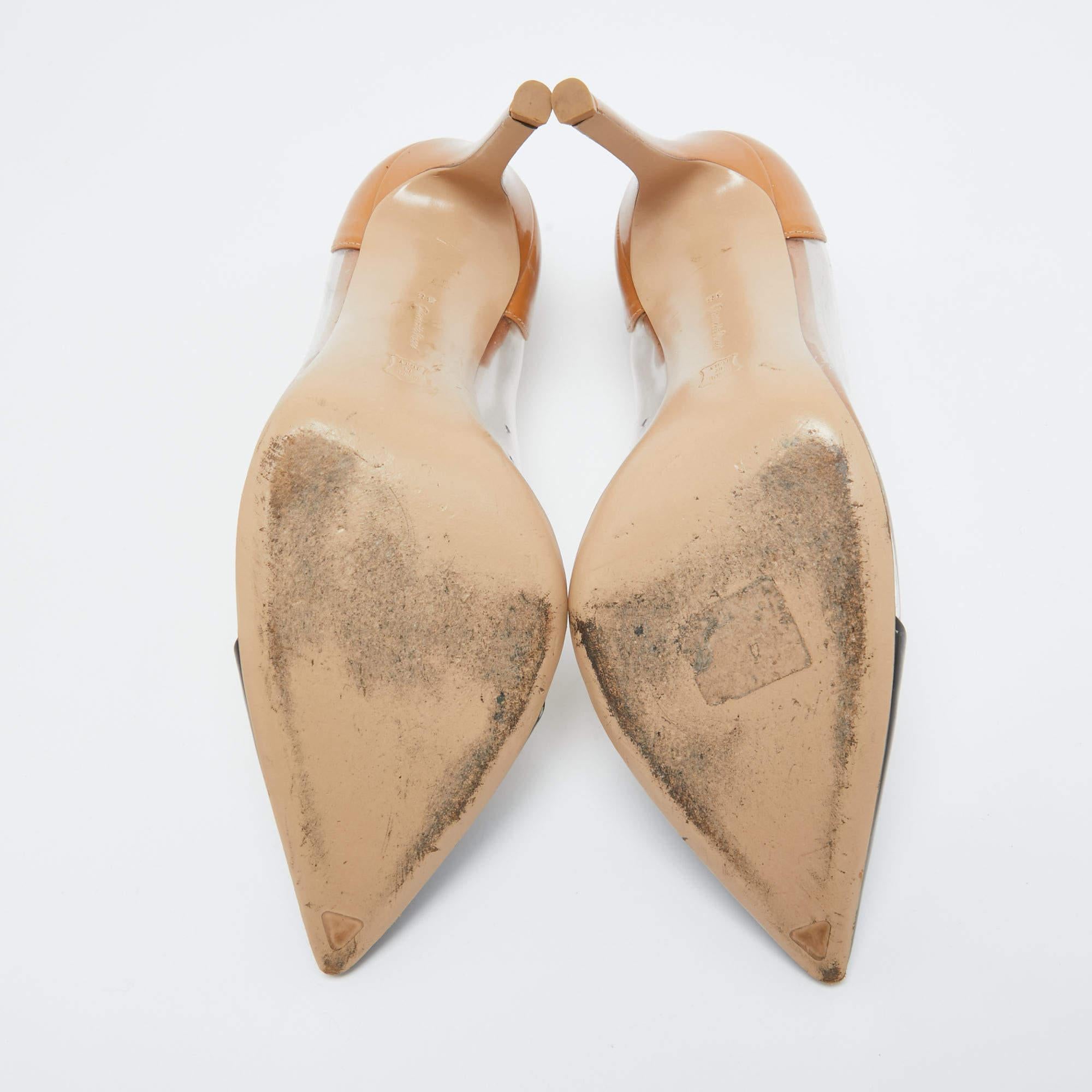 Gianvito Rossi Nude/Black Patent Leather And PVC Plexi Pointed Toe Pumps Size 38 For Sale 1