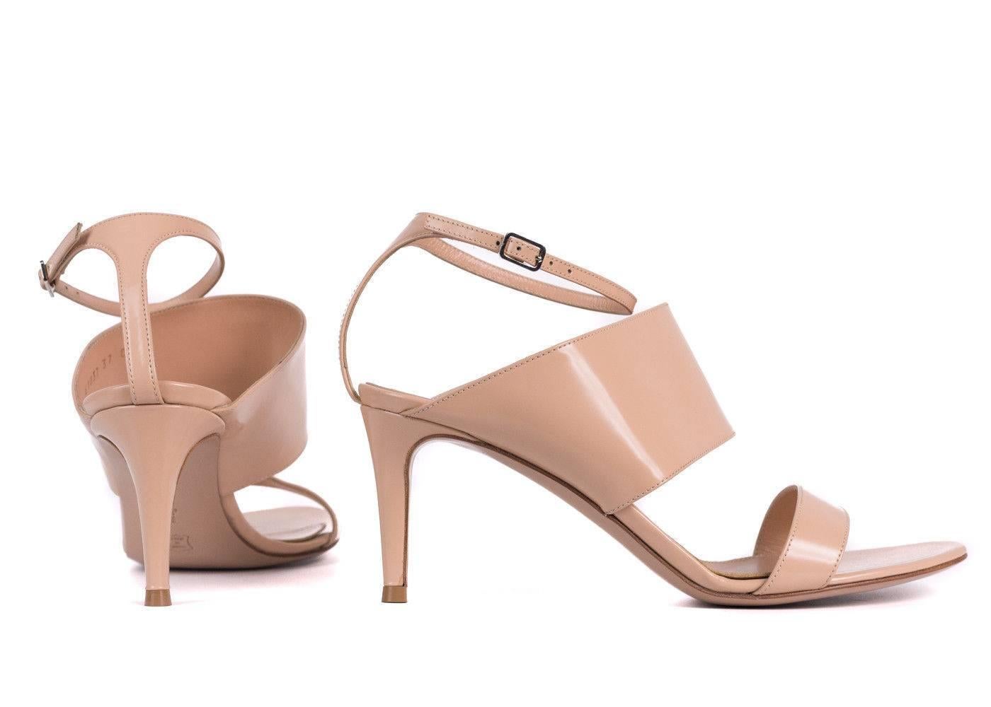 Beige Gianvito Rossi Nude Leather Ankle Strap Mule Sandal Heels  For Sale