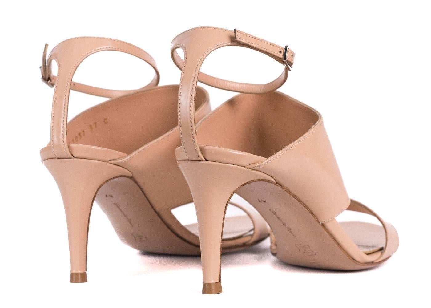Gianvito Rossi Nude Leather Ankle Strap Mule Sandal Heels  In New Condition For Sale In Brooklyn, NY
