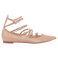 GIANVITO ROSSI nude leather button multi strap pointed ballerina flats EU37.5