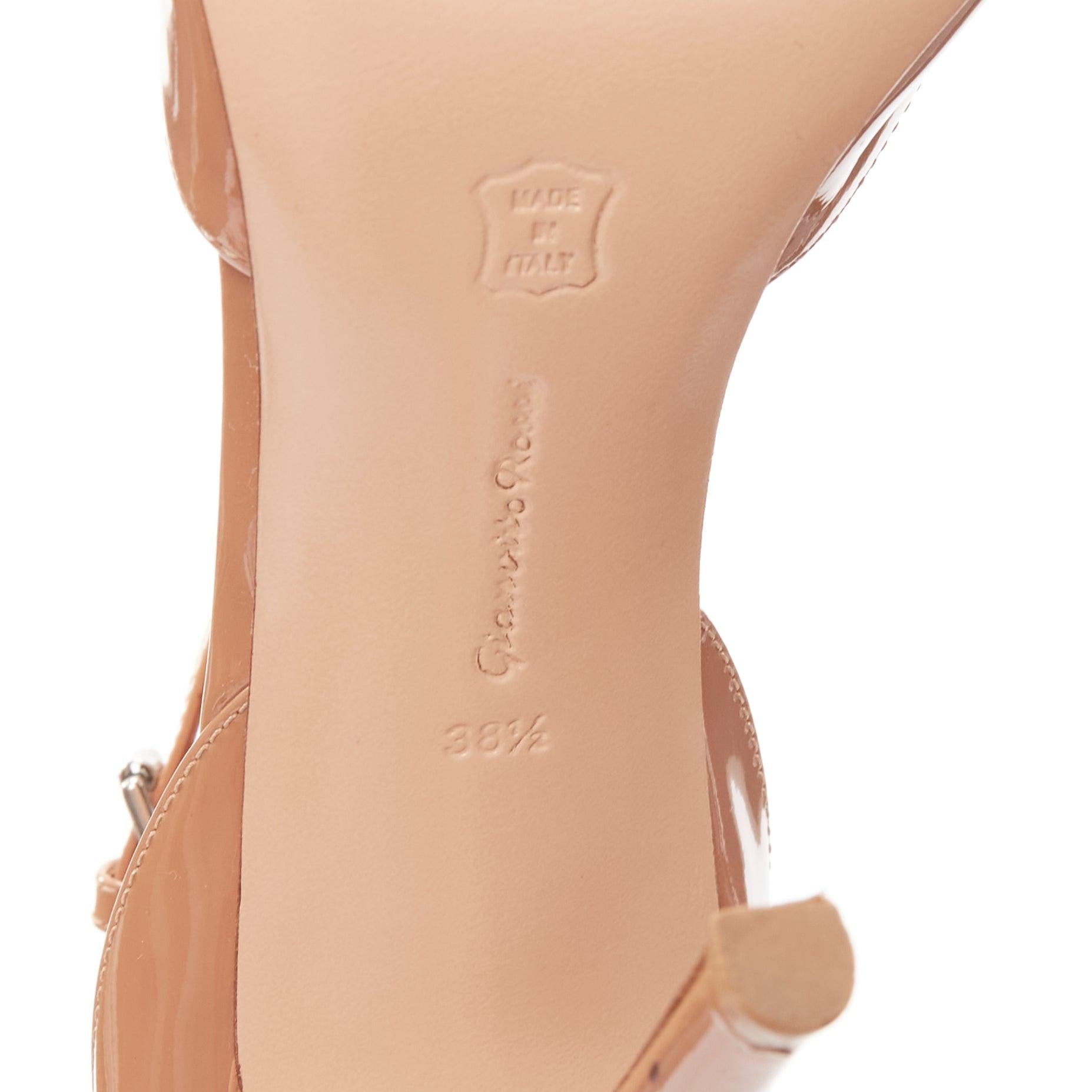 GIANVITO ROSSI nude patent leather t-bar strap pointy toes pumps EU38.5 5