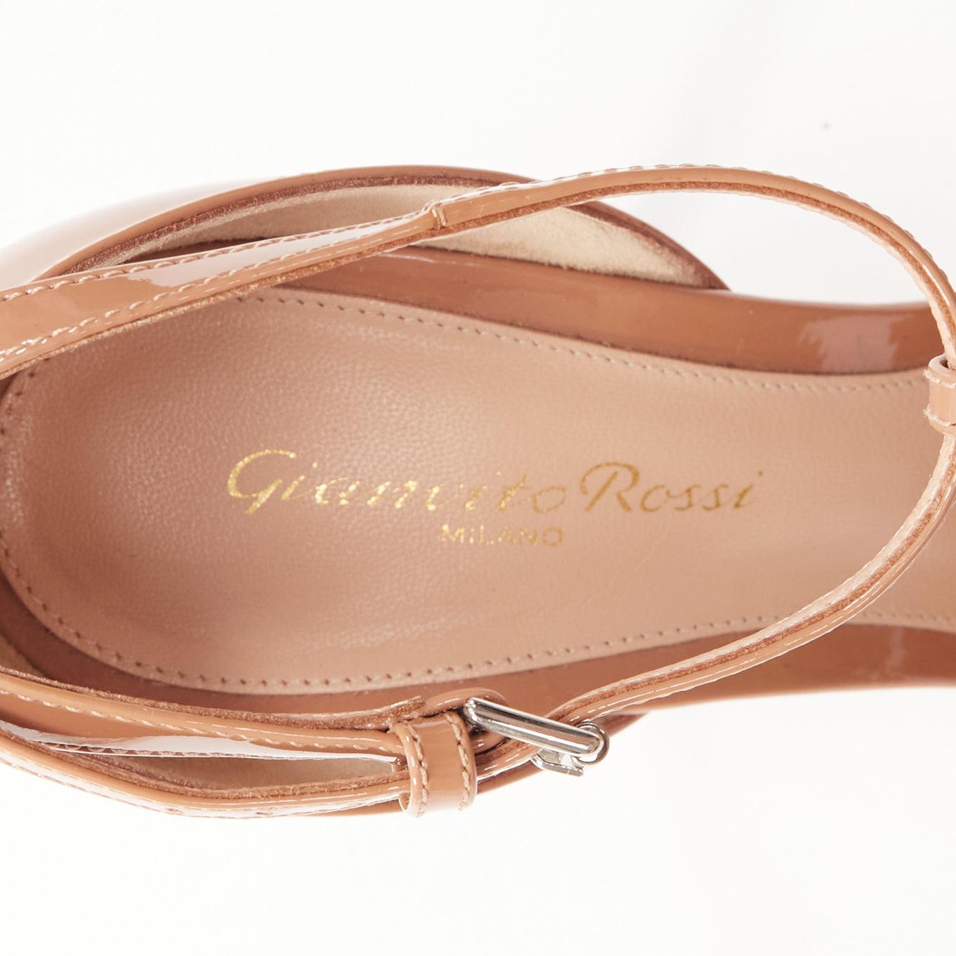 GIANVITO ROSSI nude patent leather t-bar strap pointy toes pumps EU38.5 4