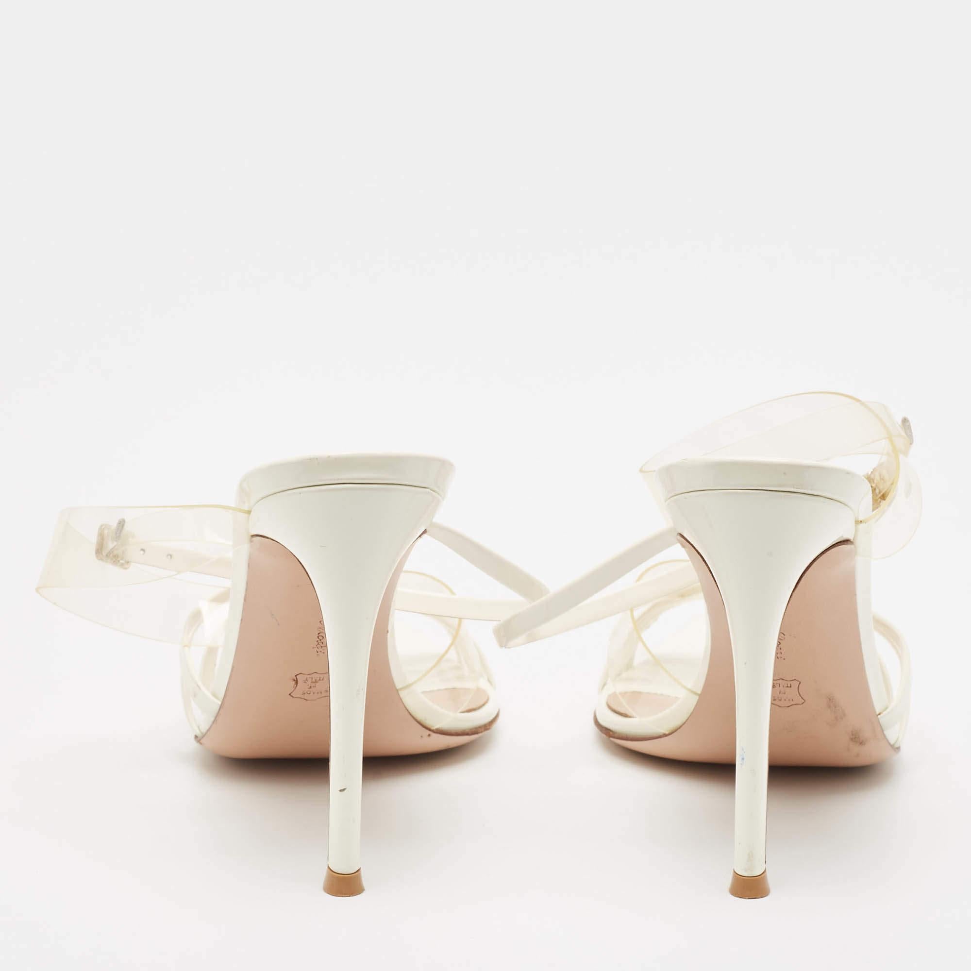 Gianvito Rossi Off White Patent Leather and PVC Strappy Sandals Size 38.5 For Sale 2