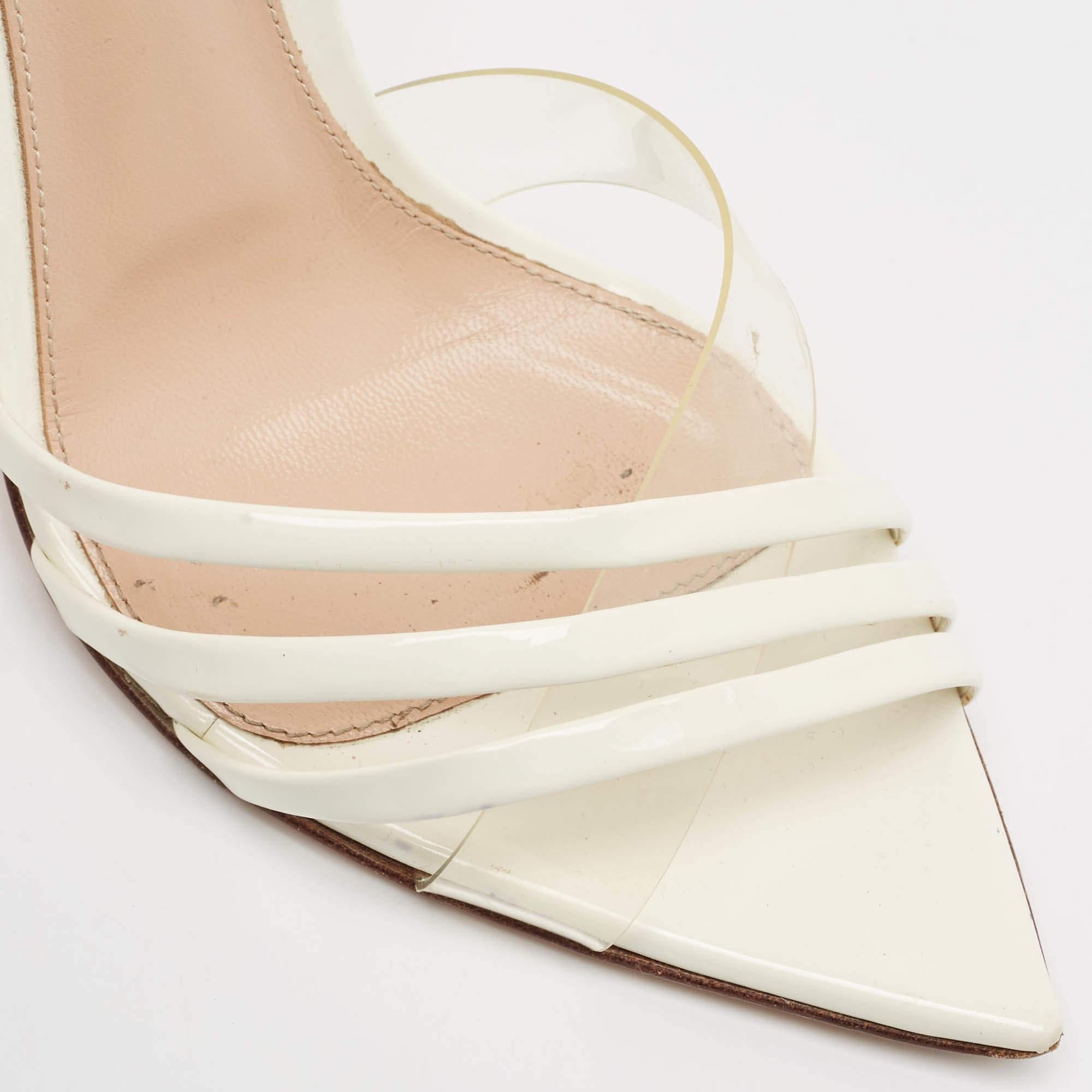 Gianvito Rossi Off White Patent Leather and PVC Strappy Sandals Size 38.5 For Sale 4