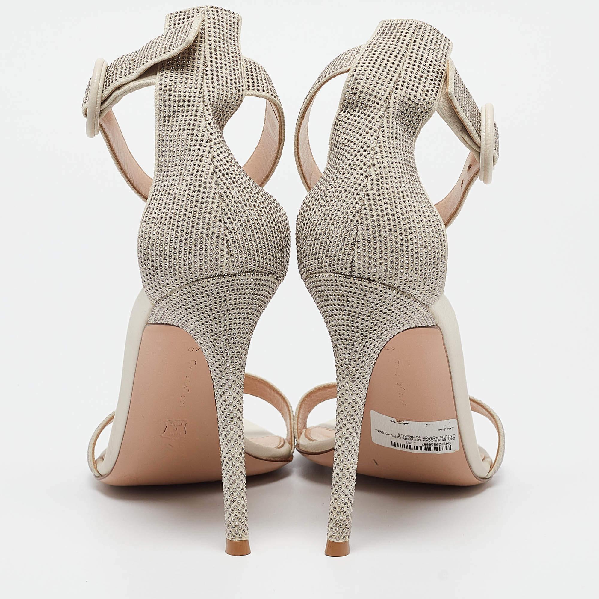 Gianvito Rossi Off White Suede Embellished Portofino Ankle Cuff Sandals Size 40 1