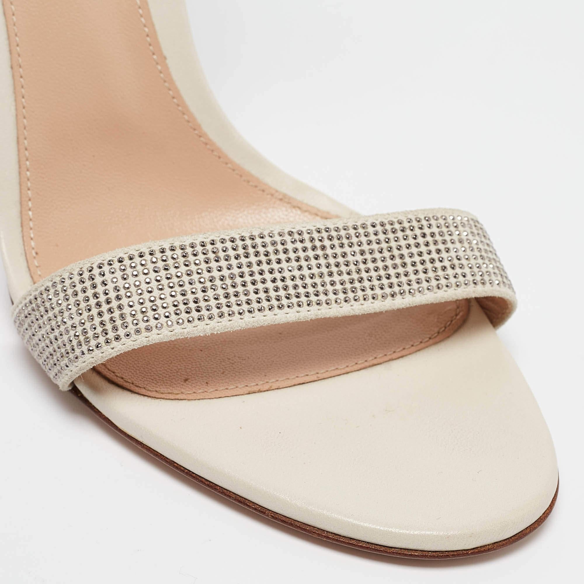Gianvito Rossi Off White Suede Embellished Portofino Ankle Cuff Sandals Size 40 4