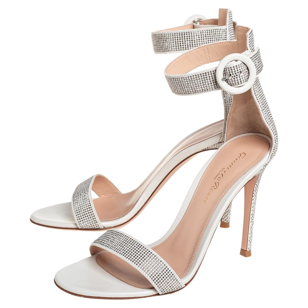 Women's Gianvito Rossi Off White Suede Embellished Portofino Sandals Size 36