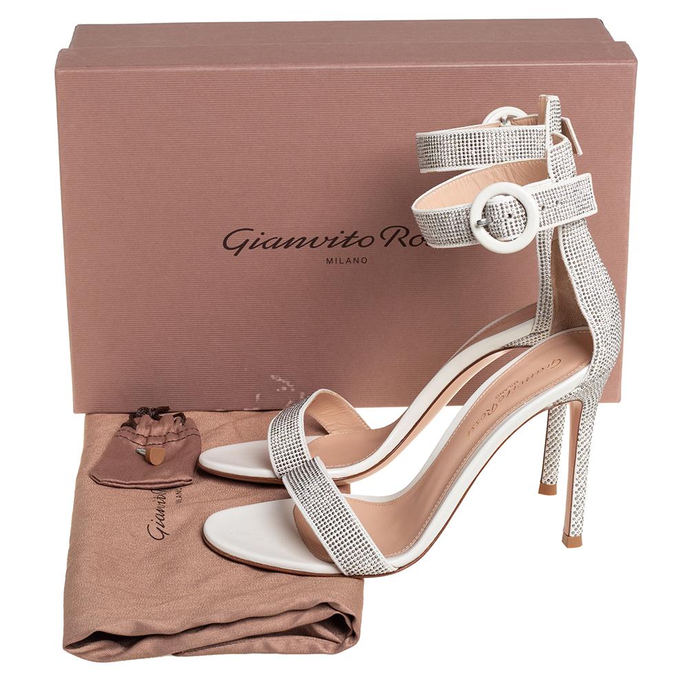 Gianvito Rossi Off White Suede Embellished Portofino Sandals Size 36 3