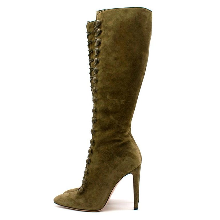 Gianvito Rossi Olive Green Suede KneeHigh Boots 39 at 1stDibs