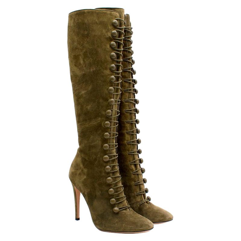 Gianvito Rossi Olive Green Suede Knee-High Boots 39