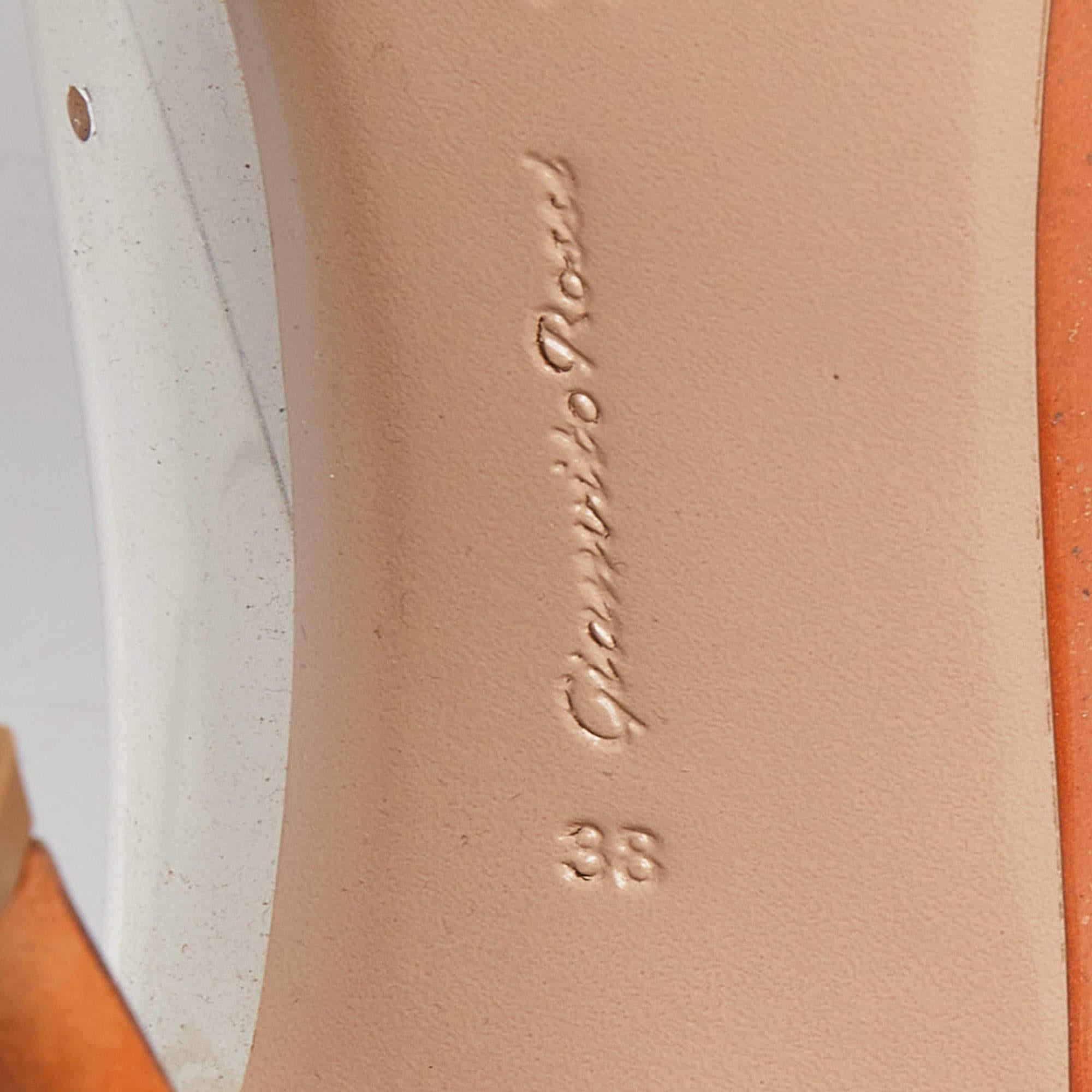 Gianvito Rossi Orange/Beige Suede and PVC Plexi Pumps Size 38 For Sale 3