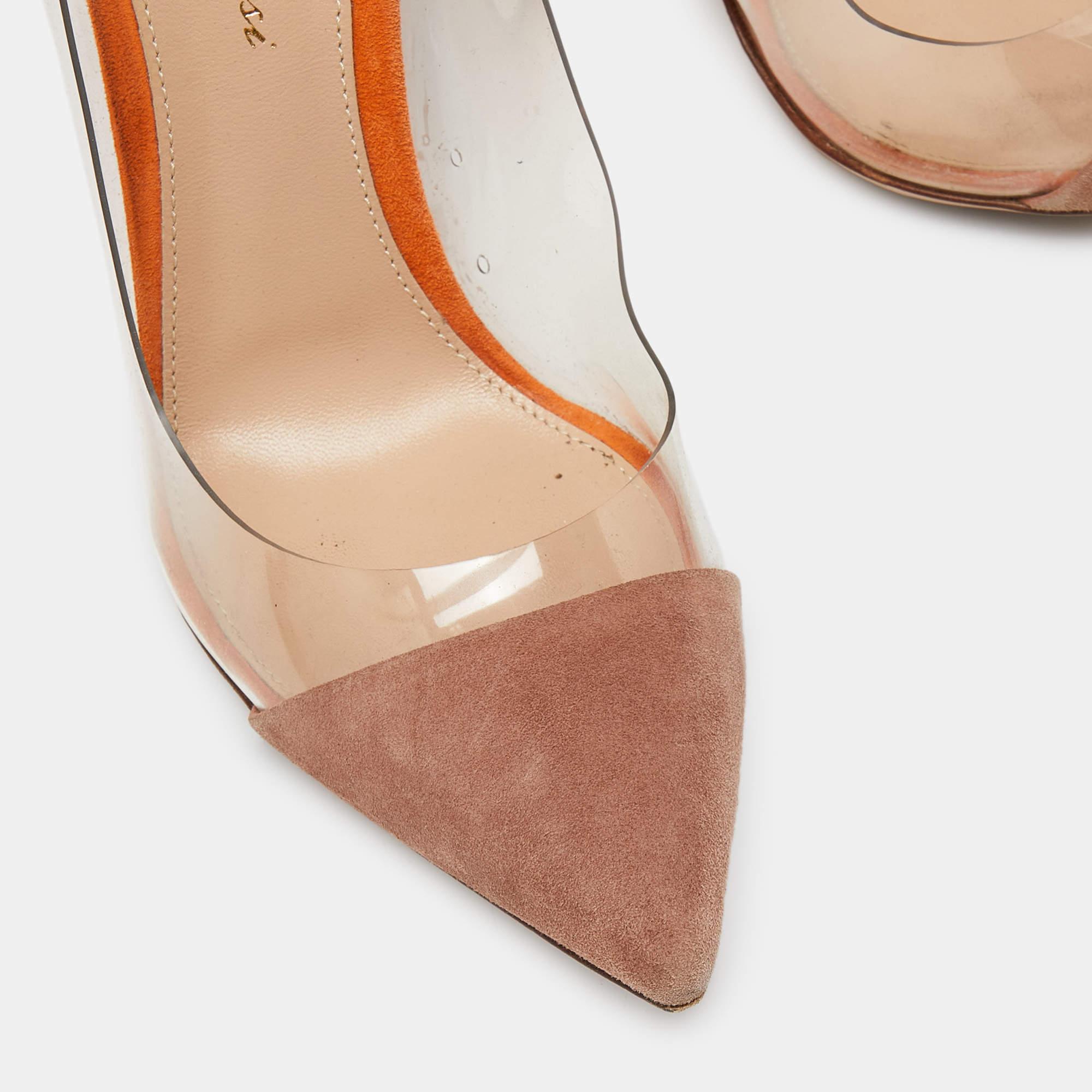 Gianvito Rossi Orange/Beige Suede and PVC Plexi Pumps Size 38 For Sale 4