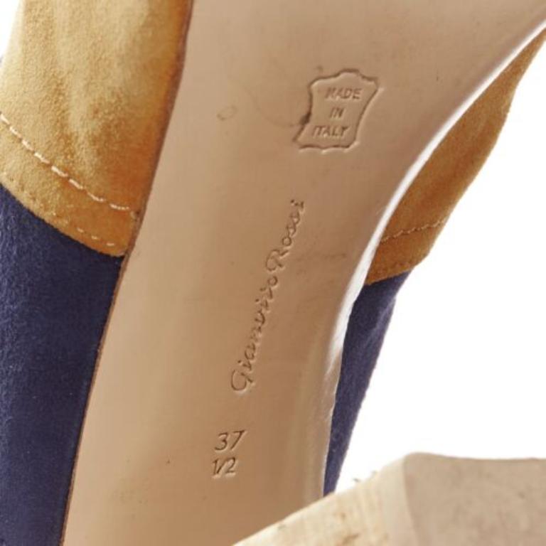 GIANVITO ROSSI orange marron marine cuir velours color block liège mules EU37 en vente 5
