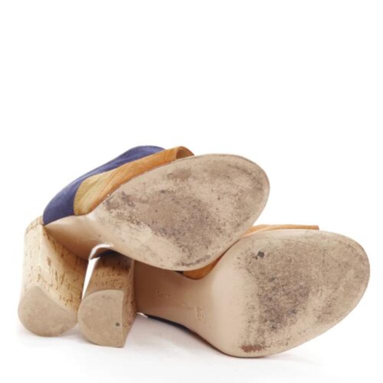 GIANVITO ROSSI orange marron marine cuir velours color block liège mules EU37 en vente 6
