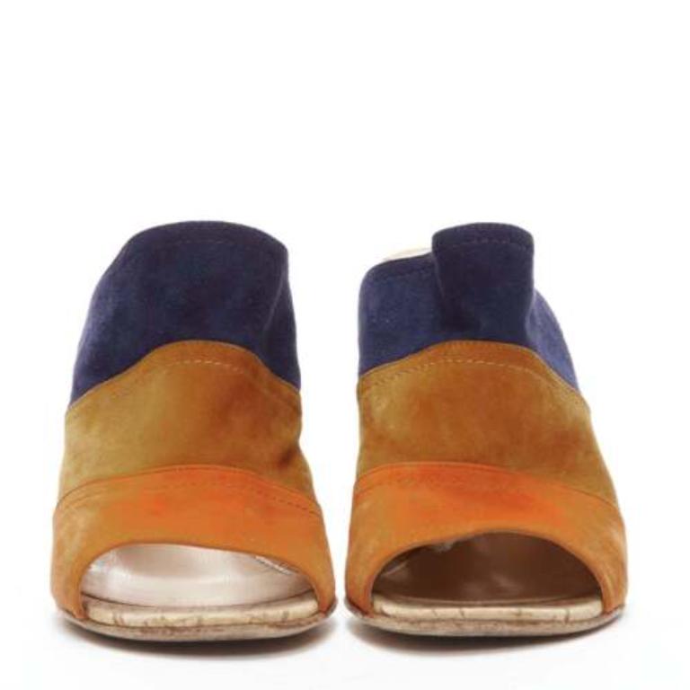 Marron GIANVITO ROSSI orange marron marine cuir velours color block liège mules EU37 en vente