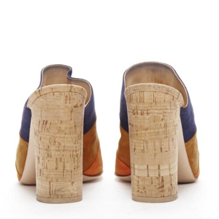 GIANVITO ROSSI orange marron marine cuir velours color block liège mules EU37 Pour femmes en vente