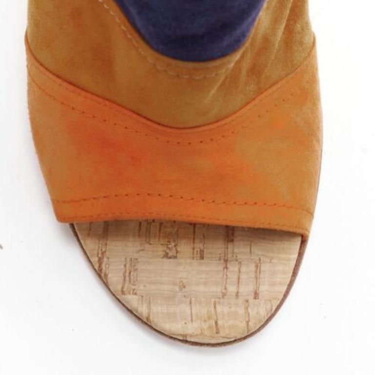 GIANVITO ROSSI orange marron marine cuir velours color block liège mules EU37 en vente 1