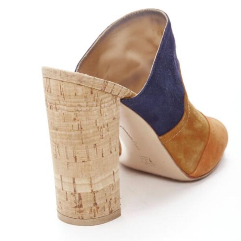 GIANVITO ROSSI orange marron marine cuir velours color block liège mules EU37 en vente 3