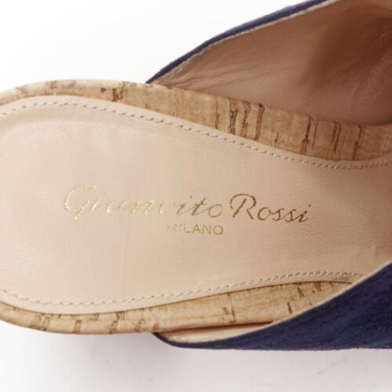 GIANVITO ROSSI orange marron marine cuir velours color block liège mules EU37 en vente 4