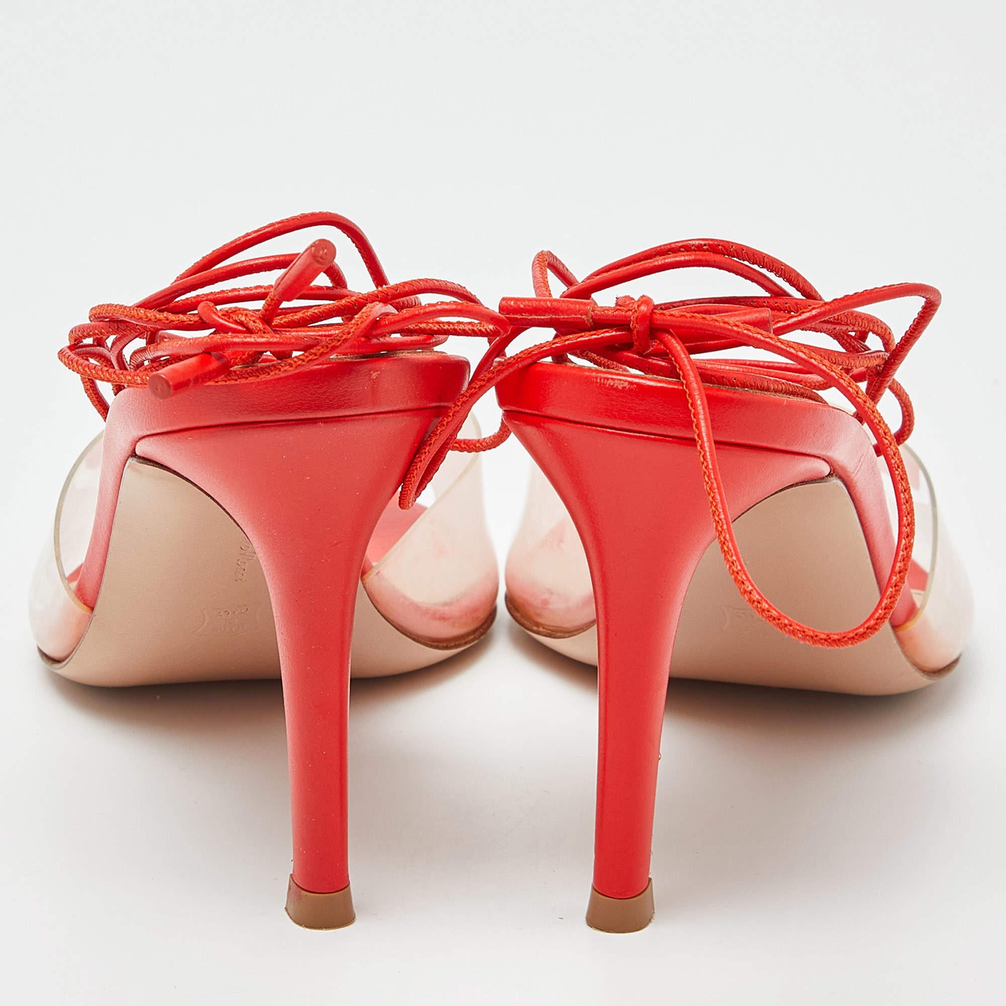 Women's Gianvito Rossi Orange Leather and PVC Skye Ankle Tie Sandals Size 36.5