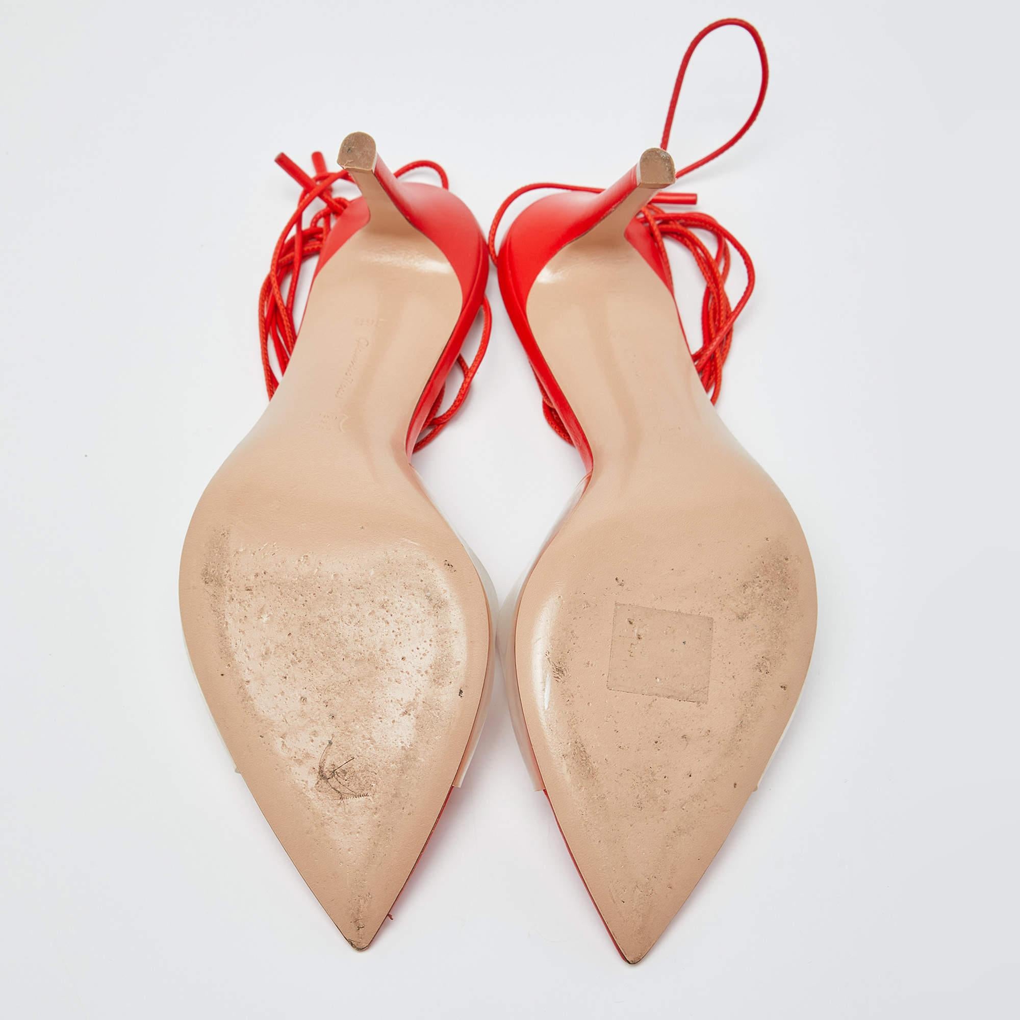 Gianvito Rossi Orange Leather and PVC Skye Ankle Tie Sandals Size 36.5 1