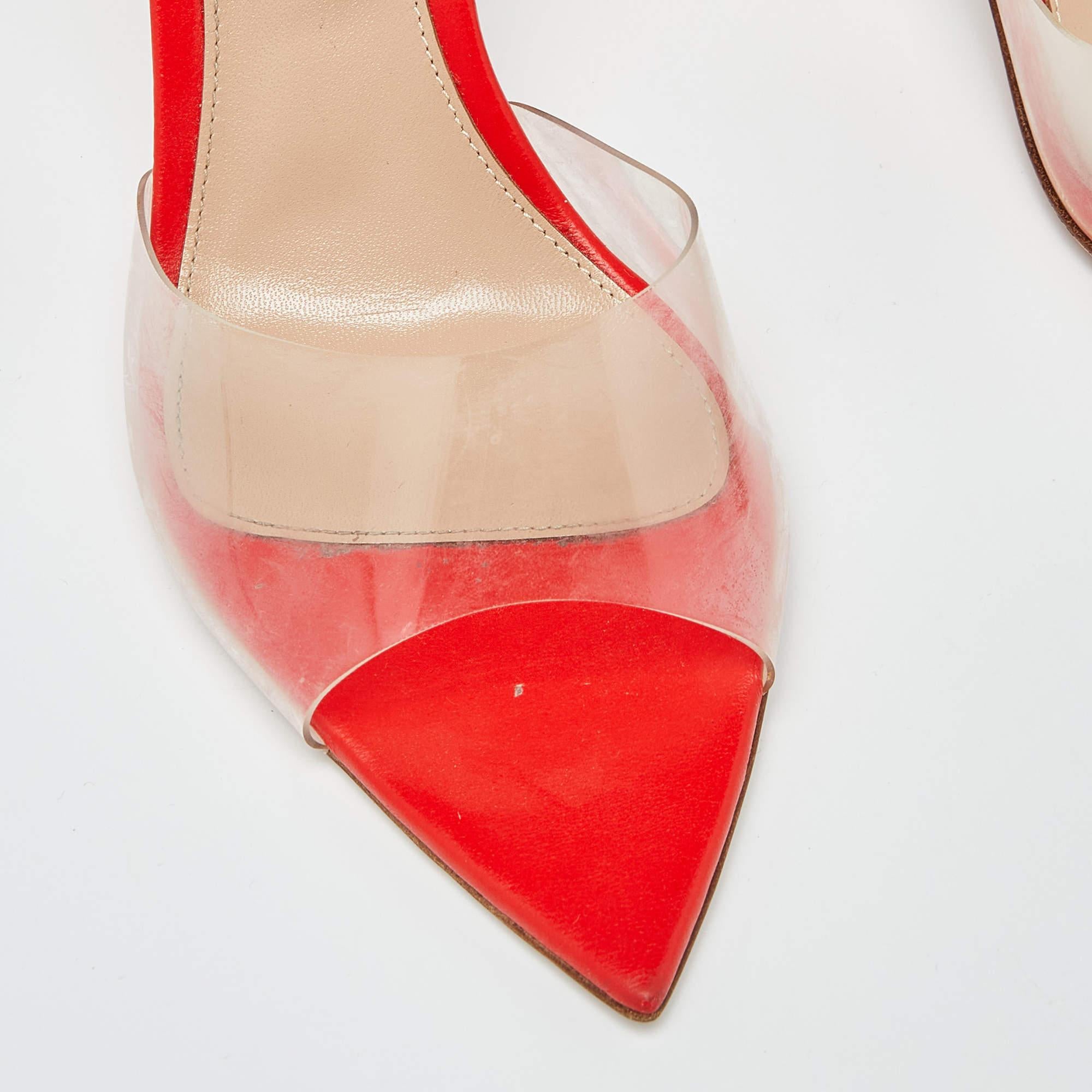 Gianvito Rossi Orange Leather and PVC Skye Ankle Tie Sandals Size 36.5 2