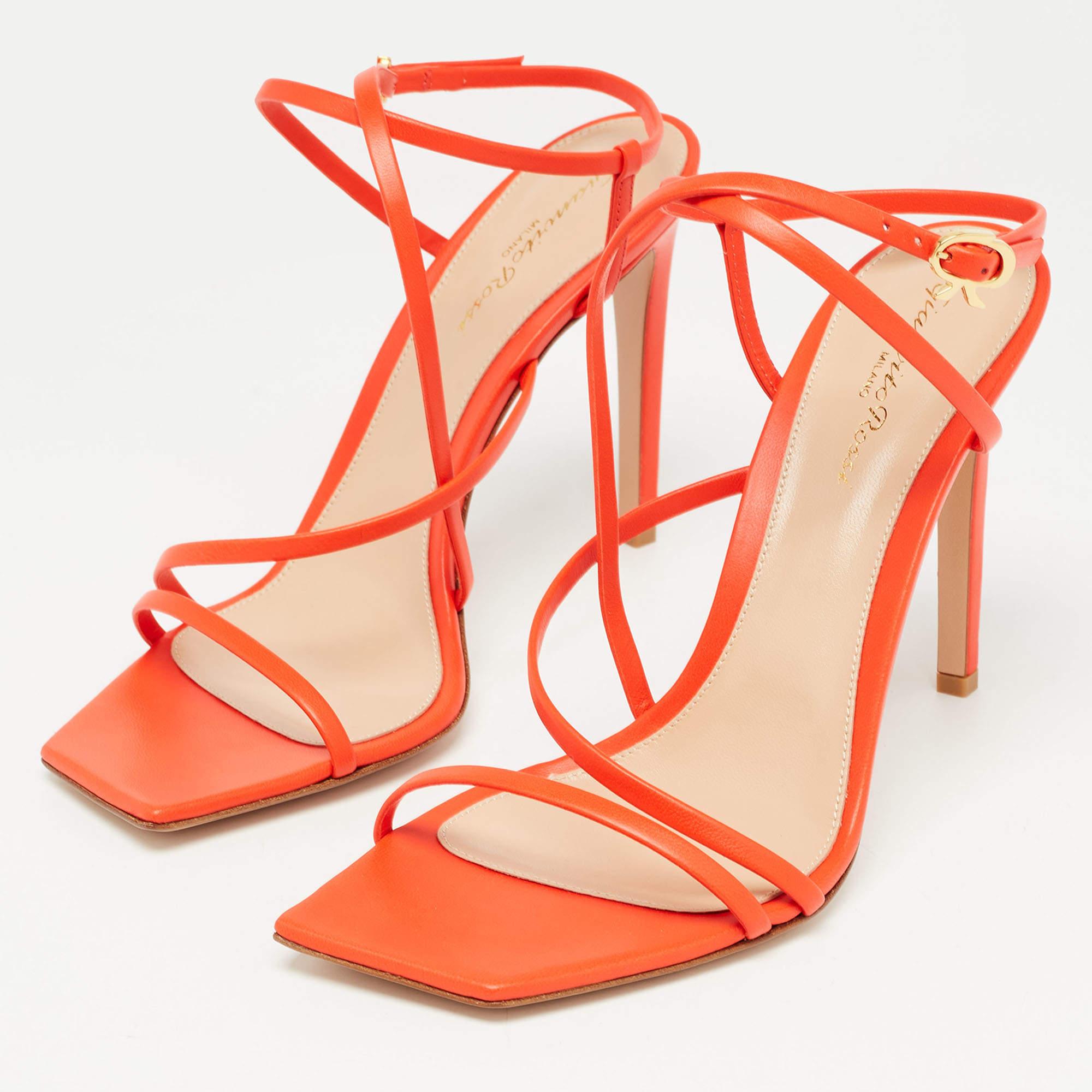 Red Gianvito Rossi Orange Leather Ankle Strap Size 40.5 For Sale
