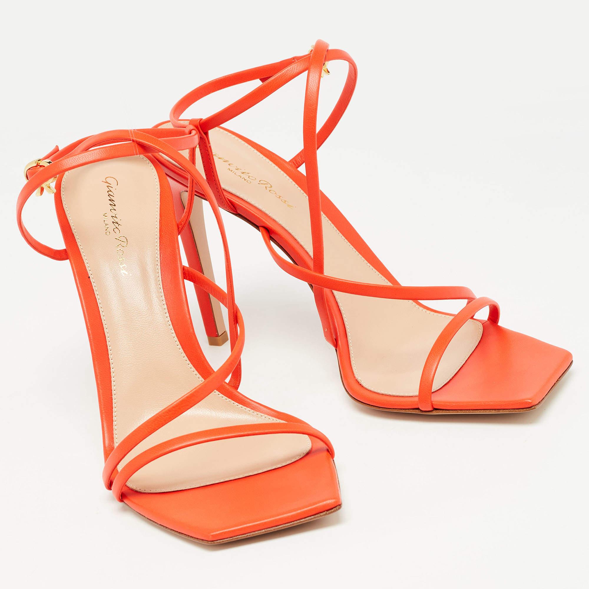 Women's Gianvito Rossi Orange Leather Ankle Strap Size 40.5 For Sale