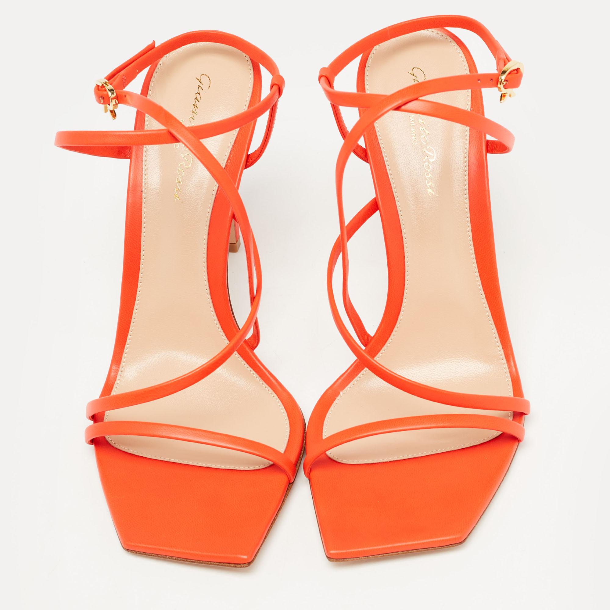 Gianvito Rossi Orange Leather Manilla Sandals Size 36.5 For Sale 2