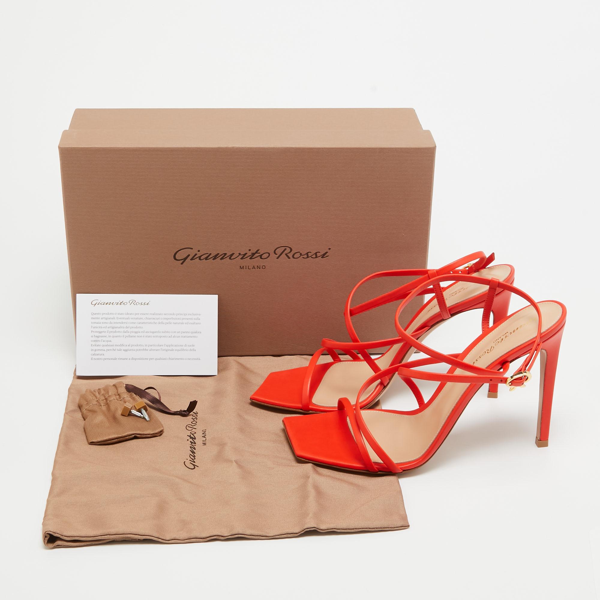 Gianvito Rossi Orange Leather Manilla Sandals Size 40 For Sale 4
