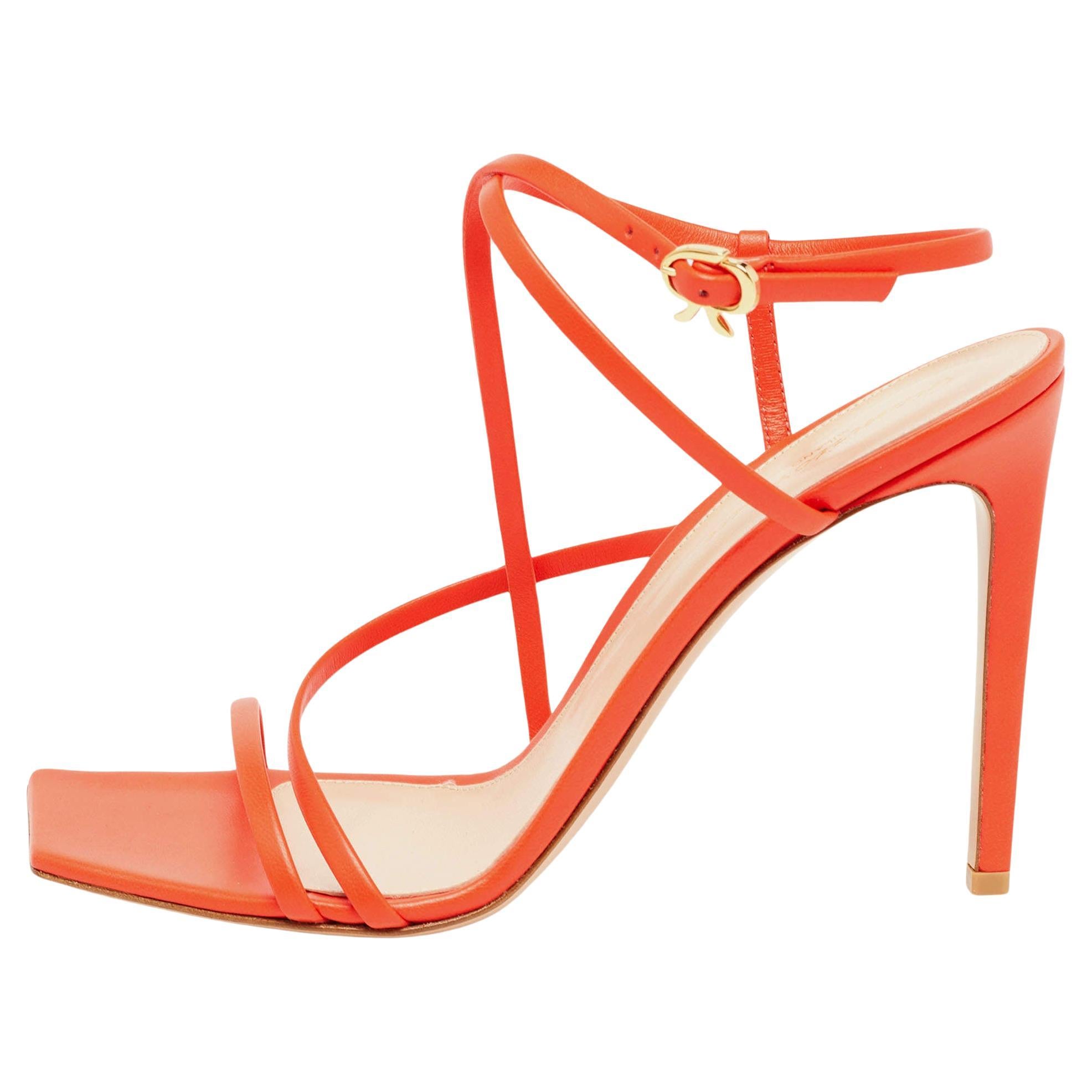 Gianvito Rossi Orange Leather Manilla Sandals Size 40 For Sale