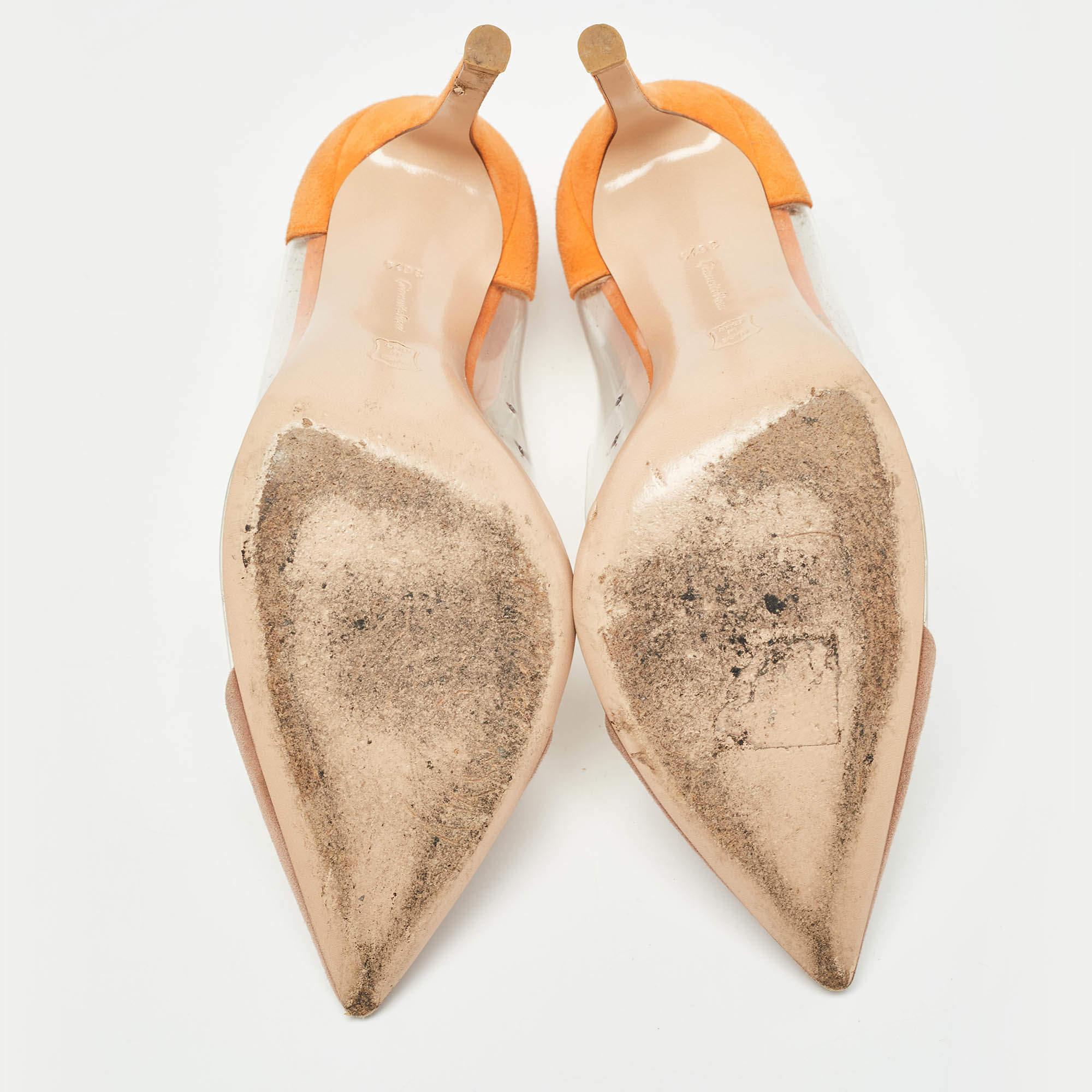 Gianvito Rossi Orange/Pink Suede and PVC Plexi Pumps Size 36.5 For Sale 1