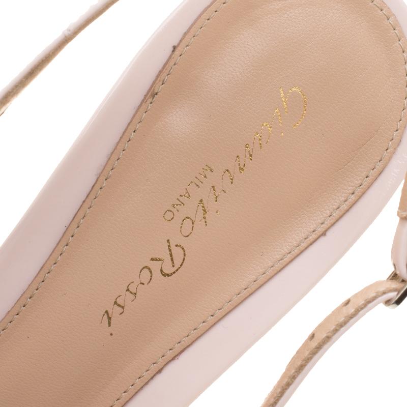 Gianvito Rossi Pale Pink Patent Leather Pointed Toe Slingback Sandals Size 39 1