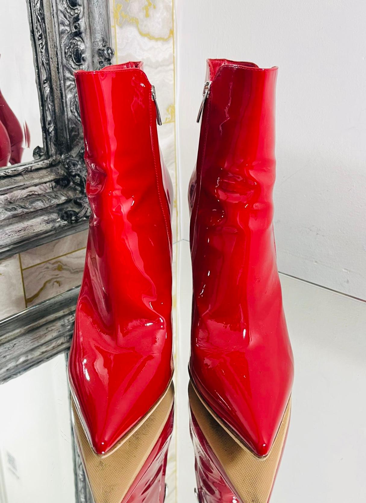 Red Gianvito Rossi Patent Leather Ankle Boots For Sale