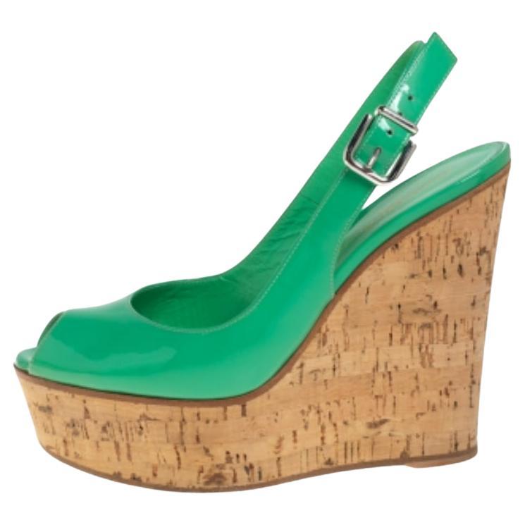Gianvito Rossi Patent Leather Cork Wedge Platform Slingback Sandals Size 37 For Sale