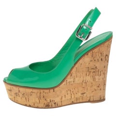 Gianvito Rossi Patent Leather Cork Wedge Platform Slingback Sandals Size 37