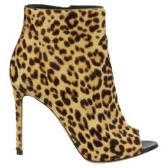 Gianvito Rossi Peep Toe Leopard Print Calf Hair Ankle Boots EU38.5 UK 5.5 US 8.5